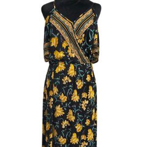 Xhilaration Cold Shoulder Black Floral Maxi Dress Women's Size Large